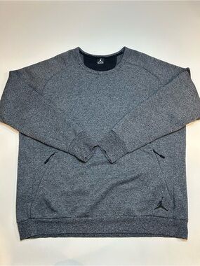 Nike Air Jordan Icon Fleece Crewneck Sweatshirt Heather Grey Zipper Pockets